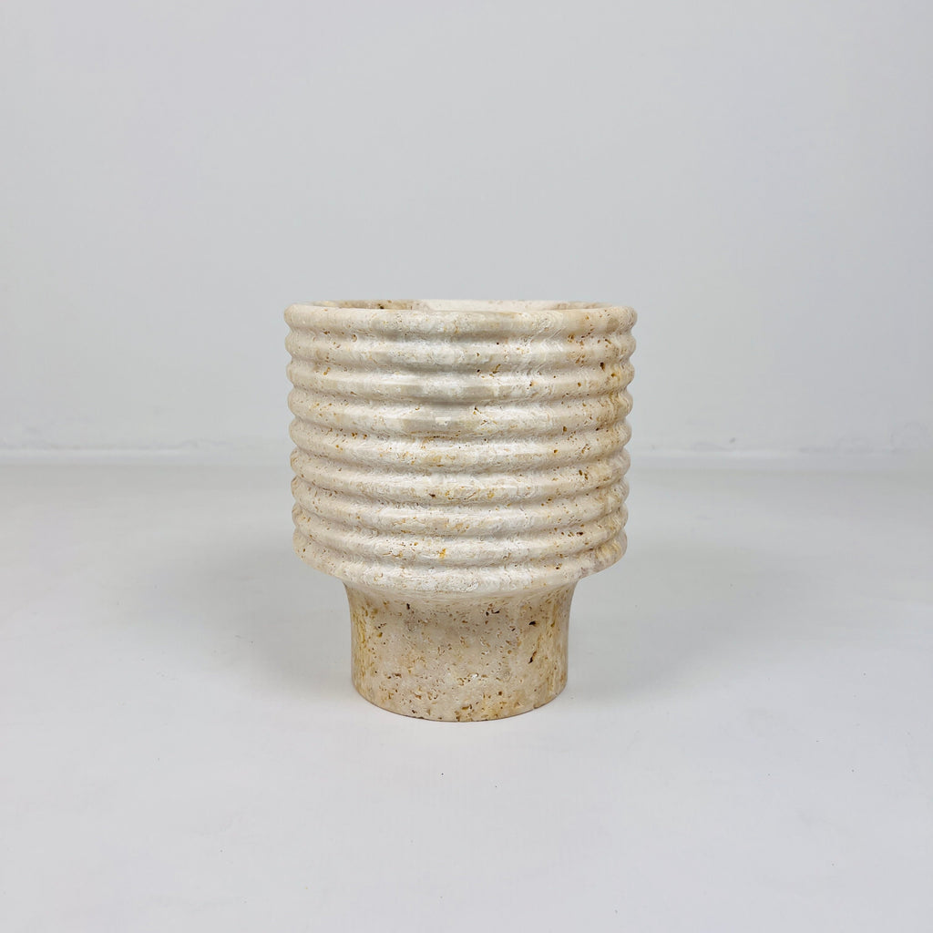 Stacked Ringed Travertine Vase (Small)