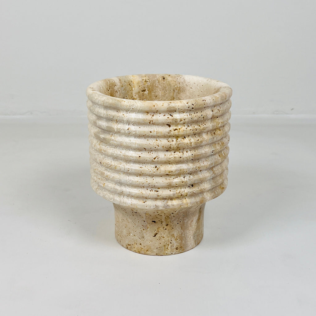 Stacked Ringed Travertine Vase (Small)