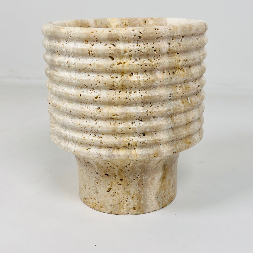 Stacked Ringed Travertine Vase (Small)