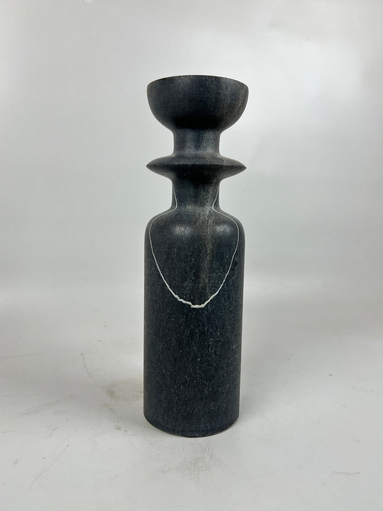 Ringed Bottle White Lined Marble Candle Stand