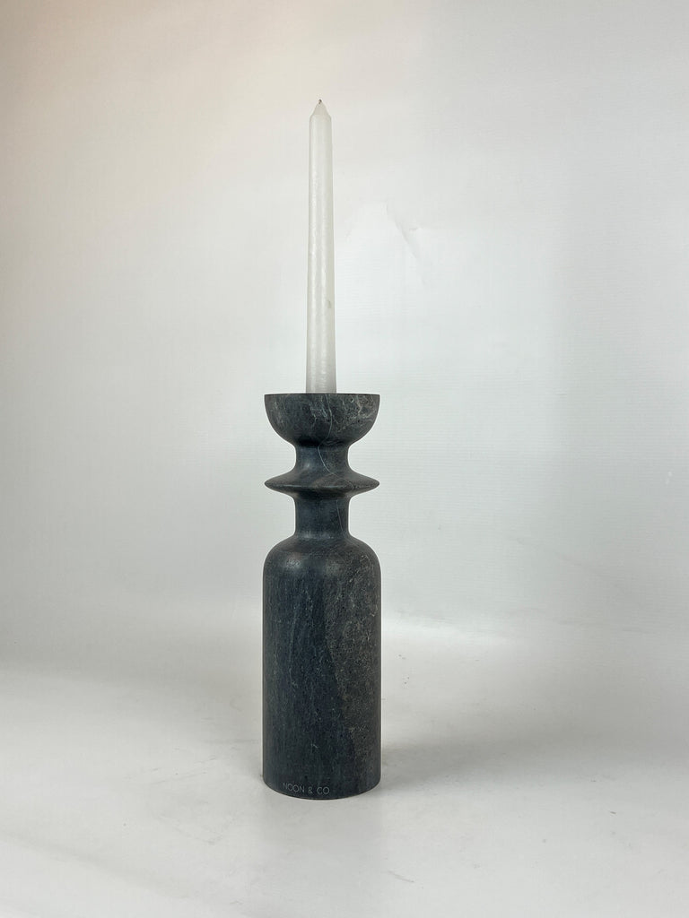 Ringed Bottle White Lined Marble Candle Stand