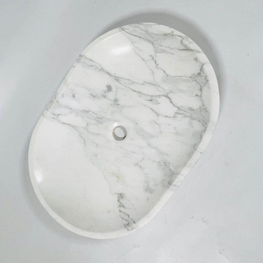 Short Oval Grey Marble Sink