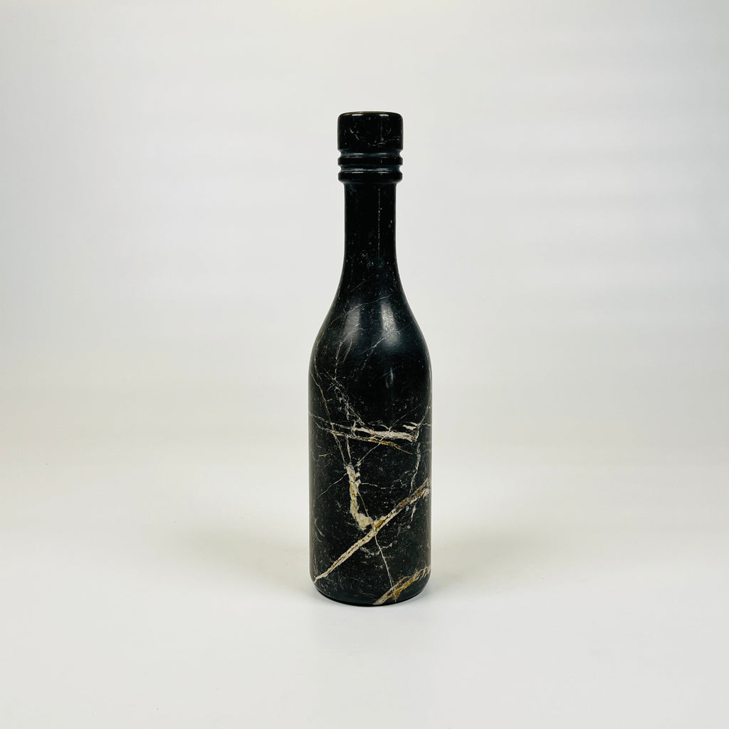 Wine Black Golden Veined Marble Decor Bottle Candle Stand