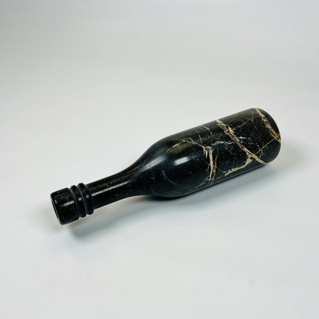 Wine Black Golden Veined Marble Decor Bottle Candle Stand