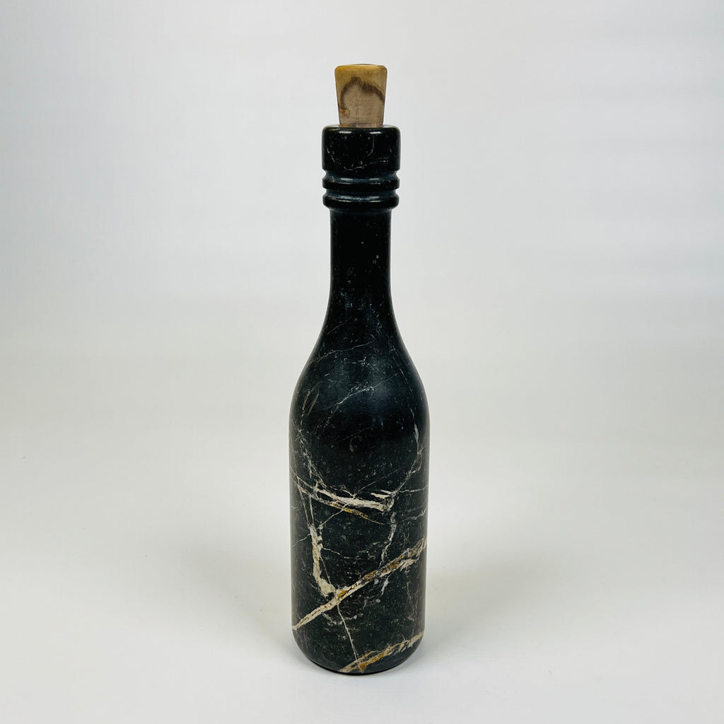 Wine Black Golden Veined Marble Decor Bottle Candle Stand