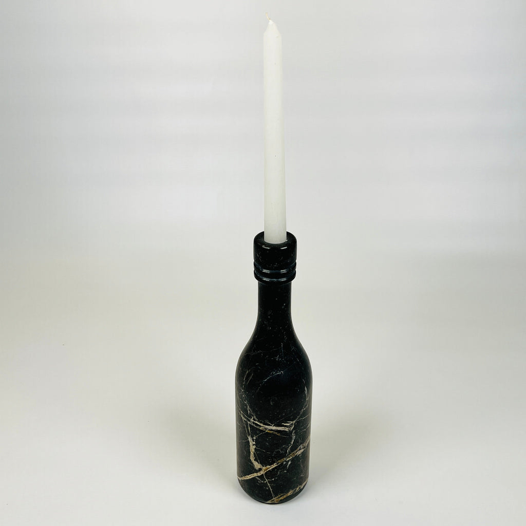 Wine Black Golden Veined Marble Decor Bottle Candle Stand