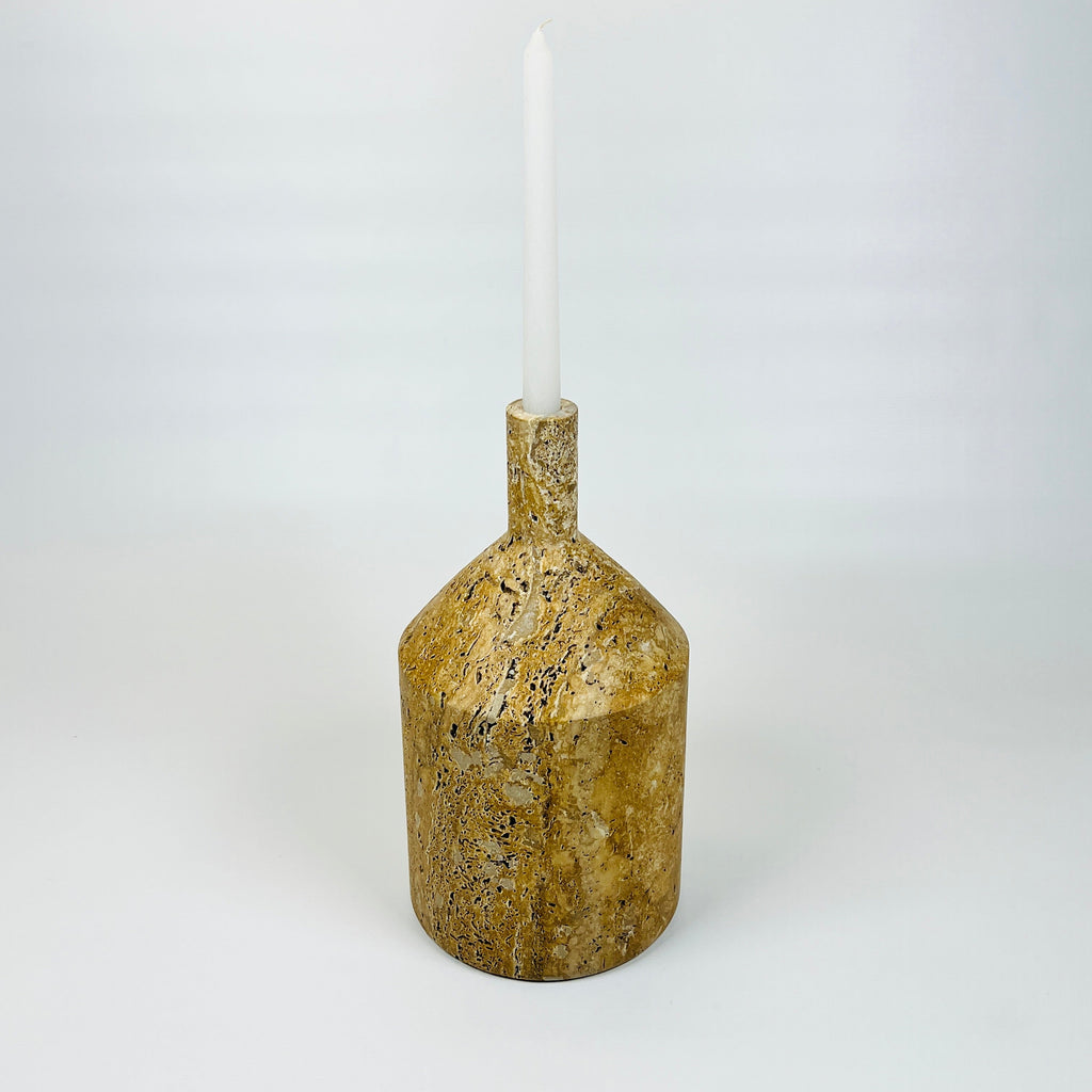 Wide Bottom Brown Spotted Marble Decor Bottle Candle Stand