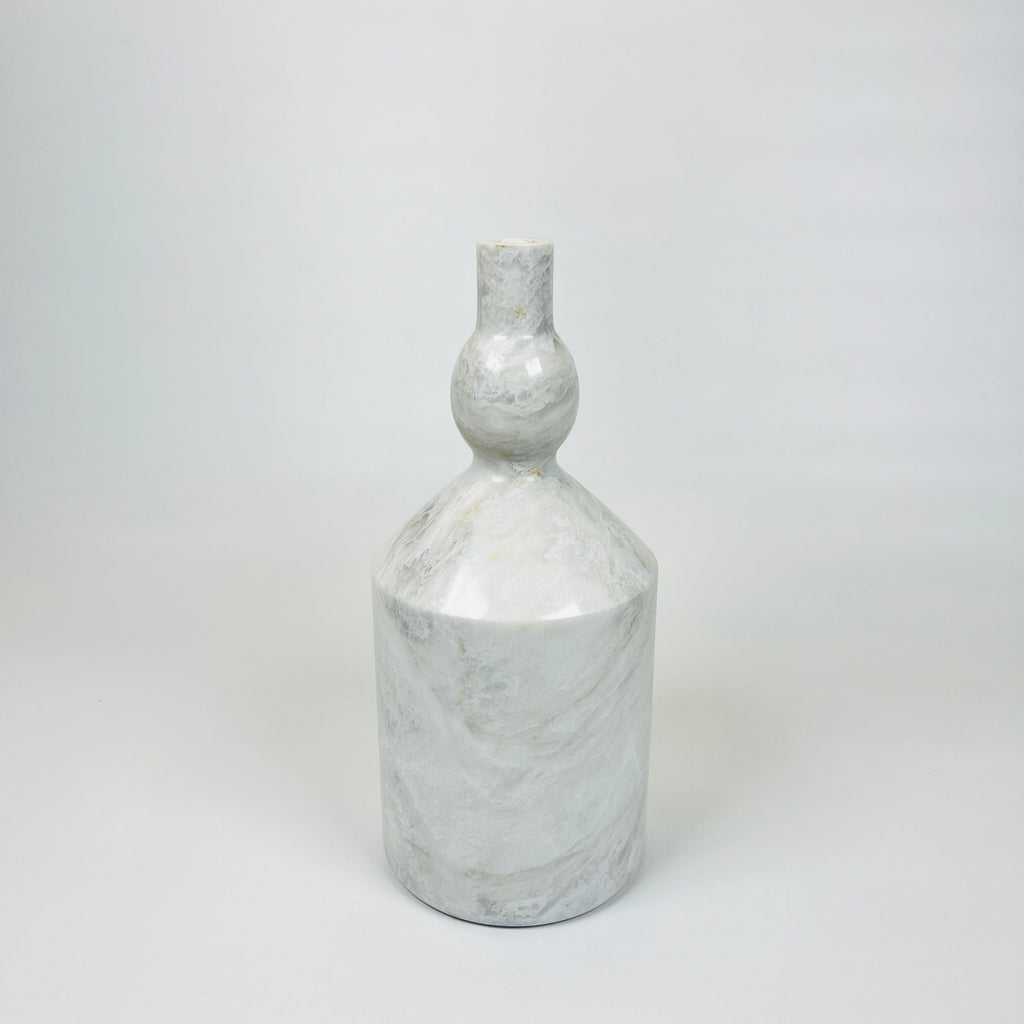 Bulged Ball Neck White Marble Bottle Candle Stand