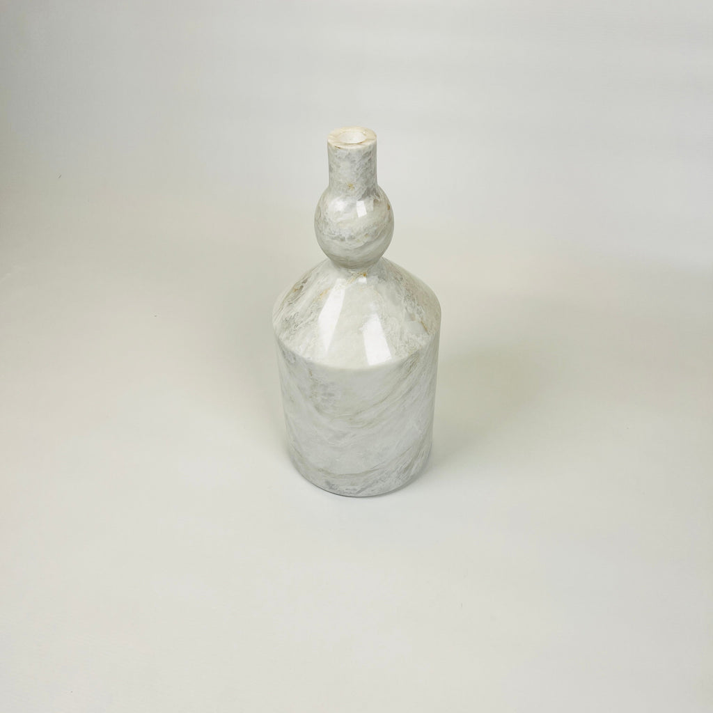 Bulged Ball Neck White Marble Bottle Candle Stand