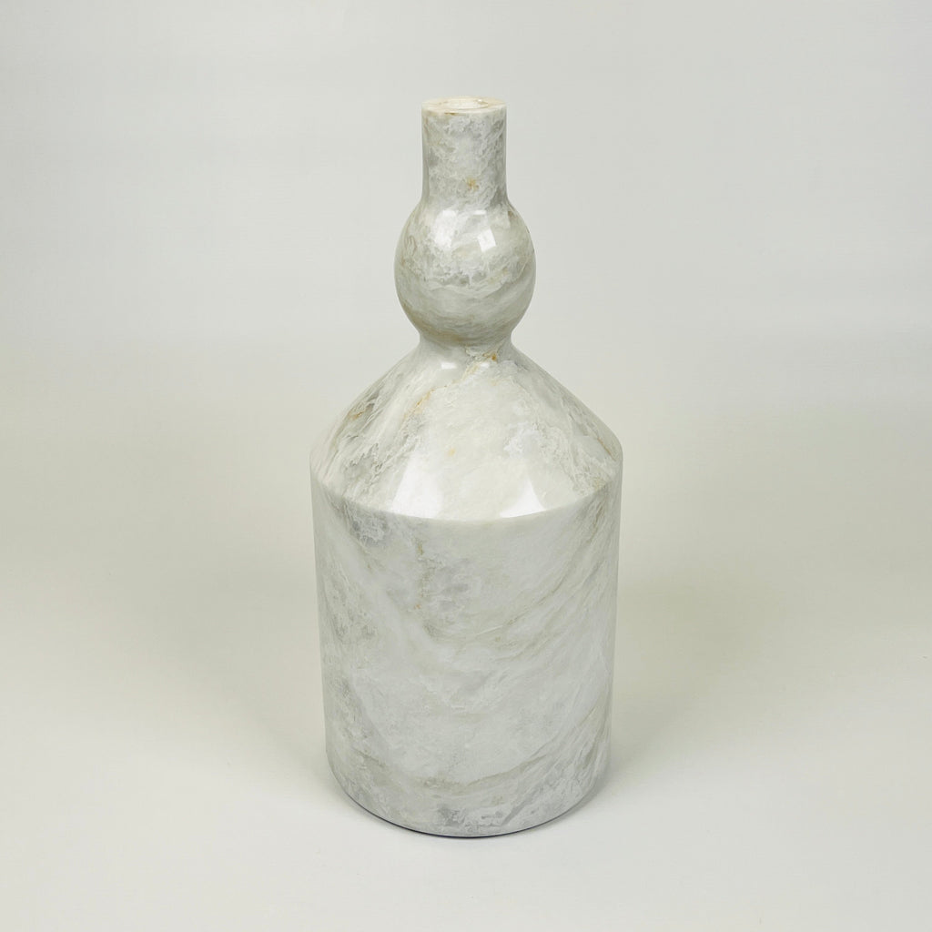 Bulged Ball Neck White Marble Bottle Candle Stand