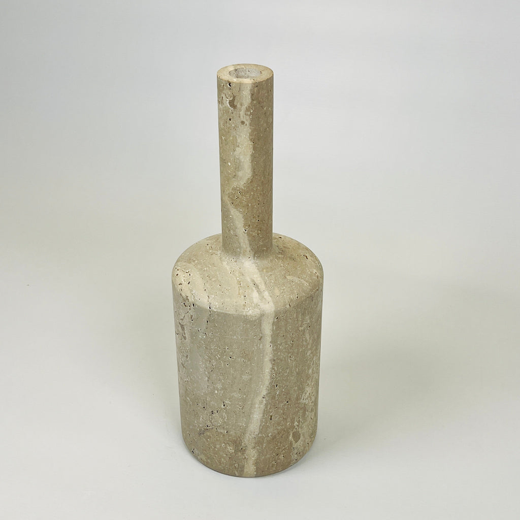 Long Neck Brown White Lined Marble Decor Bottle Candle Stand