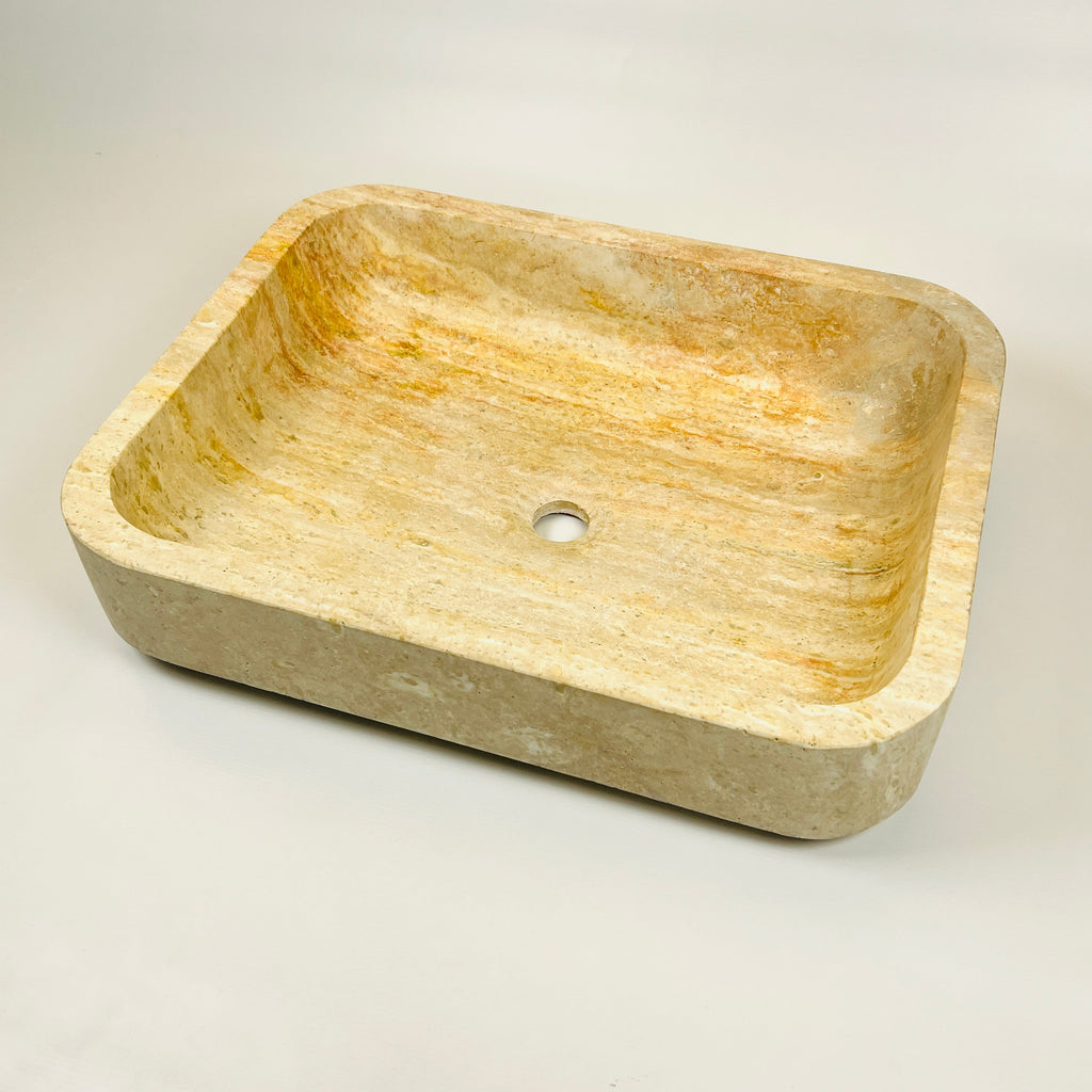 Raw Rectangle Grazed Travertine Sink