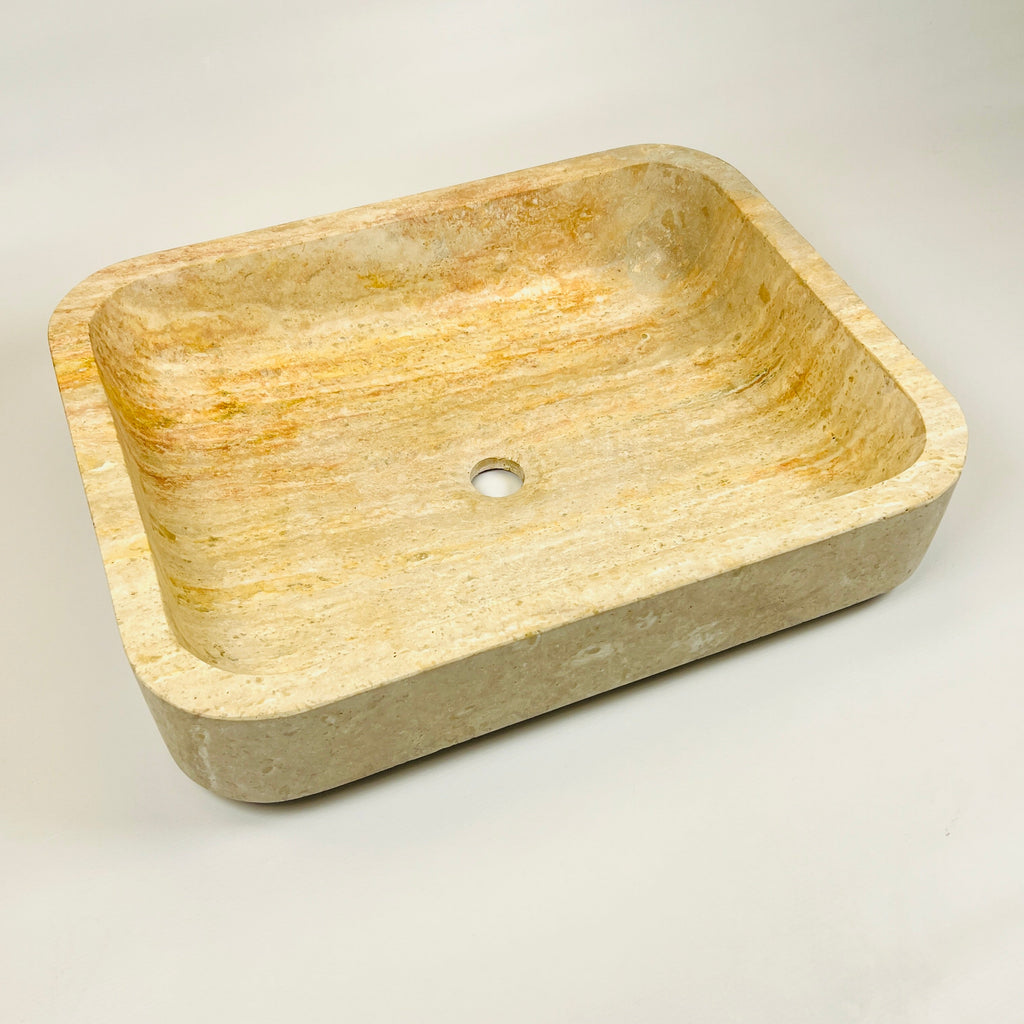 Raw Rectangle Grazed Travertine Sink