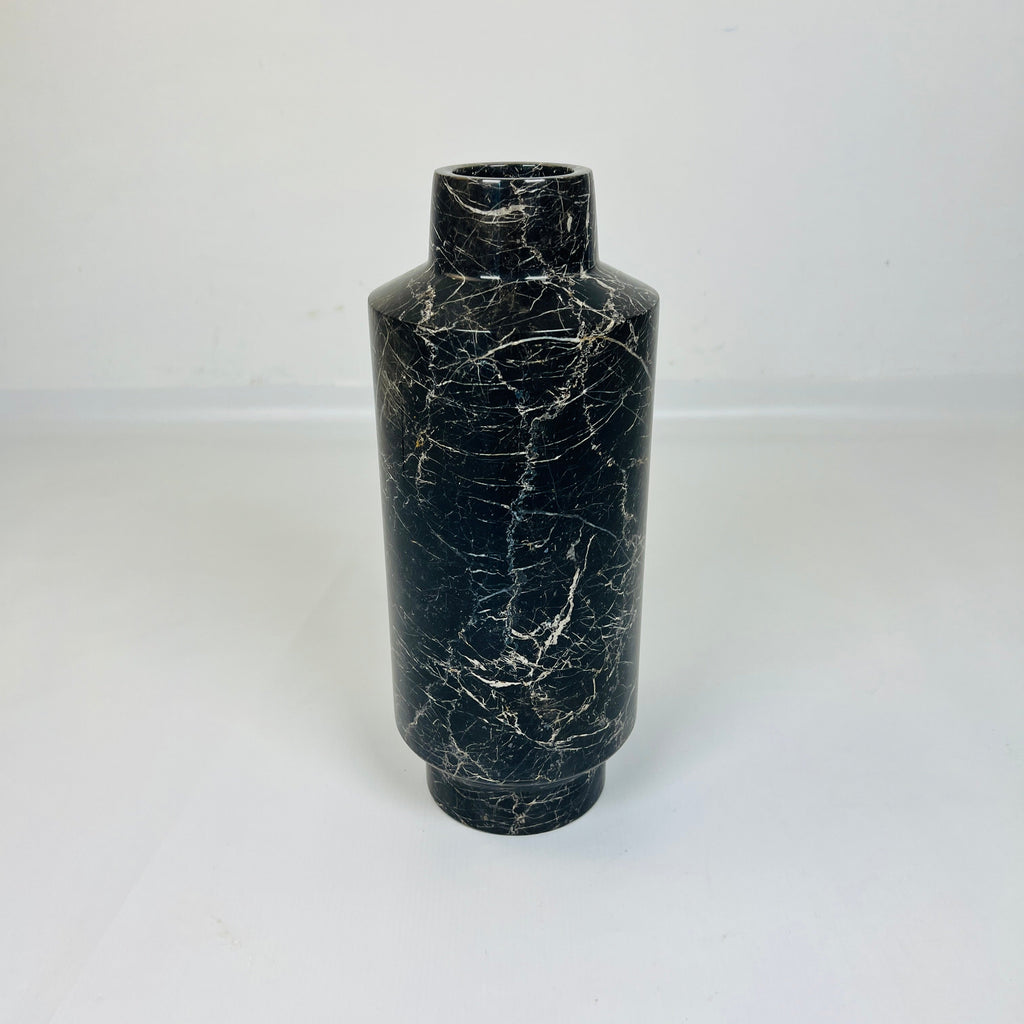 Cylindrical White Veined Vase