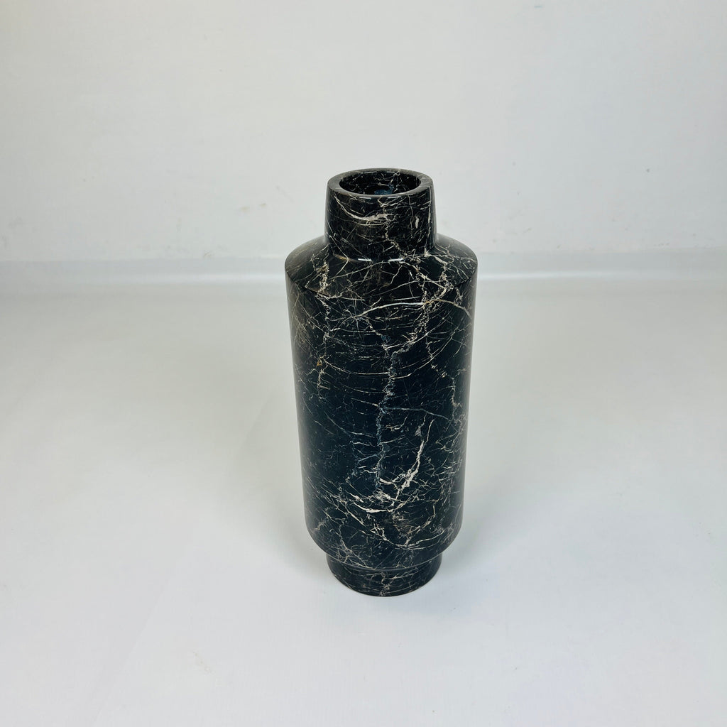 Cylindrical White Veined Vase