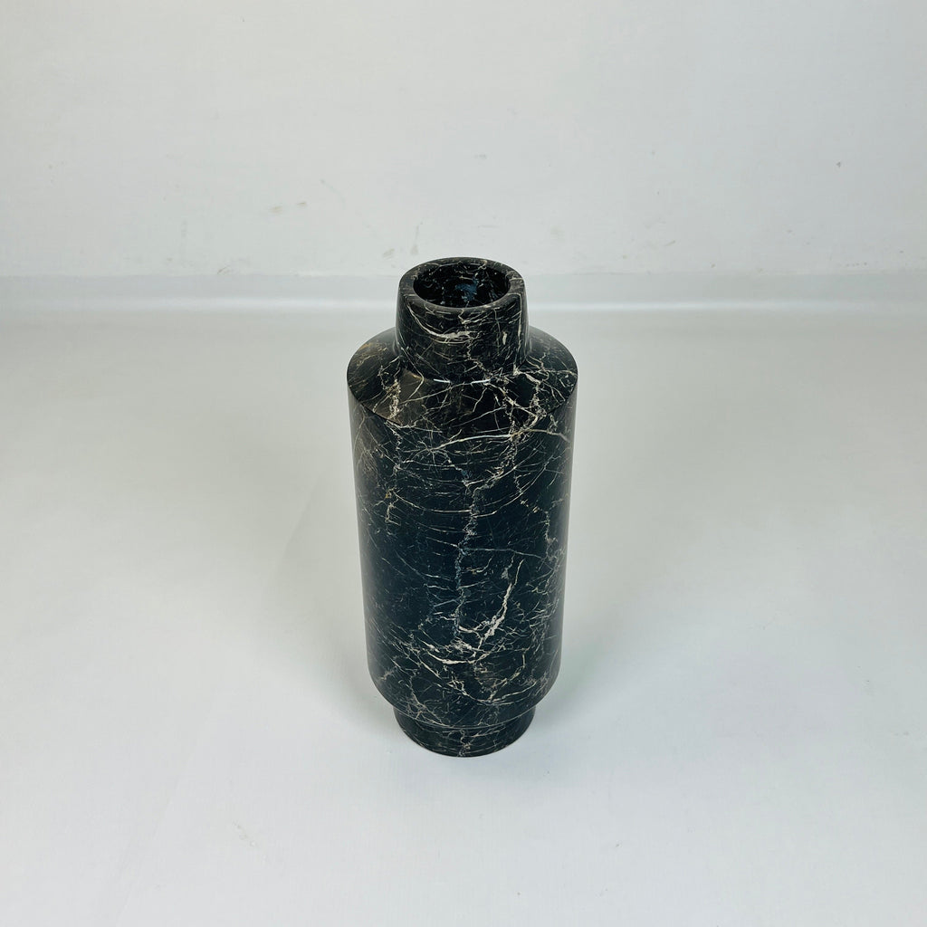 Cylindrical White Veined Vase