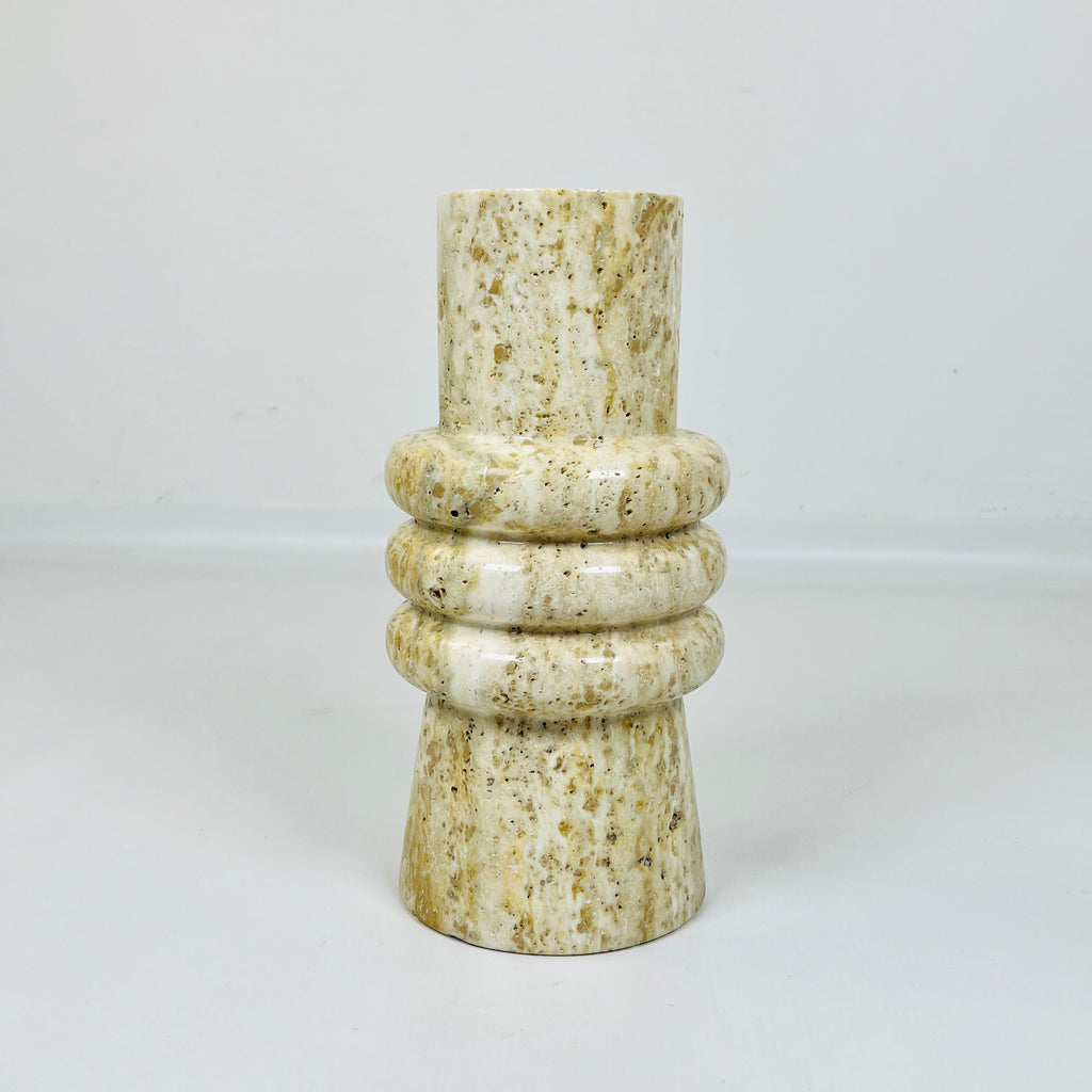 Ringed Neck Travertine Vase