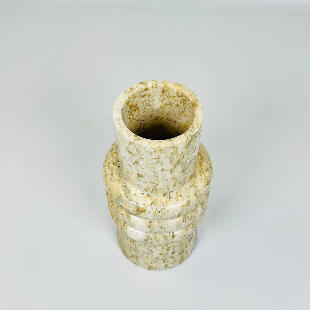 Ringed Neck Travertine Vase