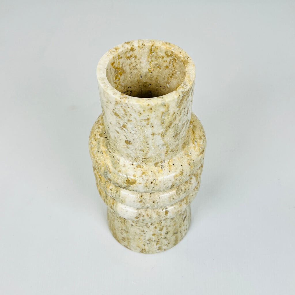 Ringed Neck Travertine Vase