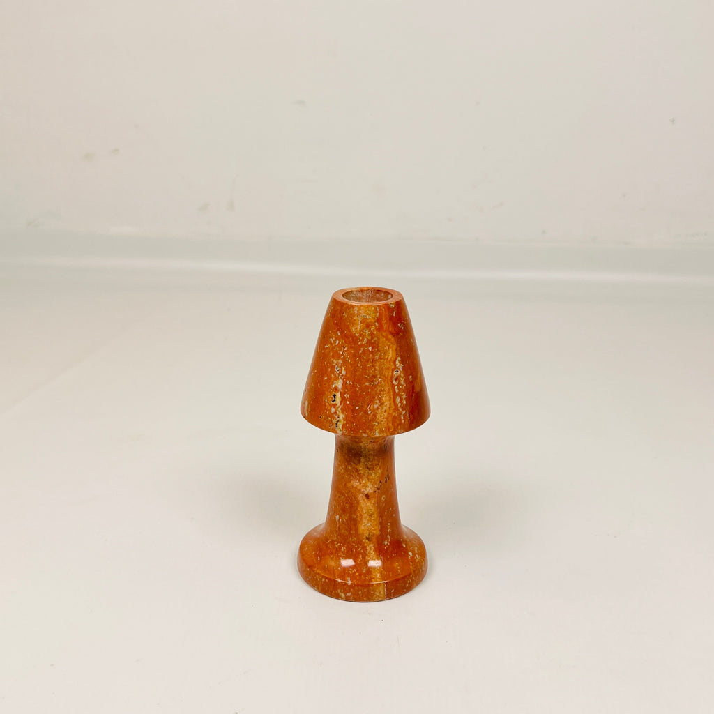 Cone Head Red Travertine Candle Stand