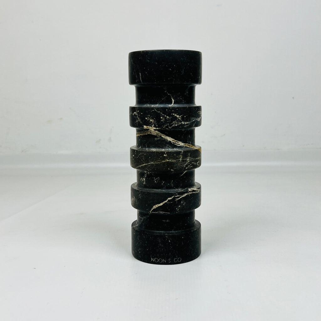 Banded Cylindrical Black Marble Candle Stand (long)