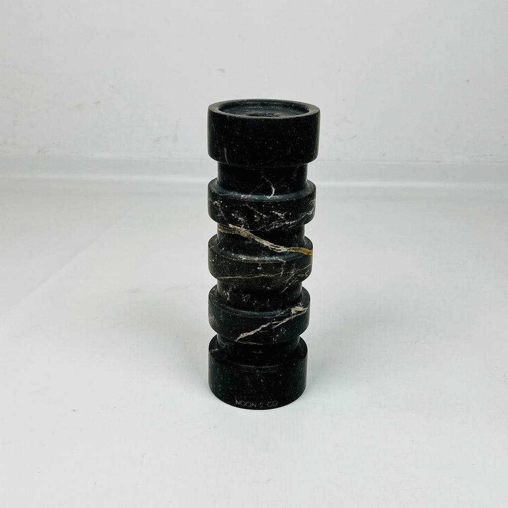 Banded Cylindrical Black Marble Candle Stand (long)