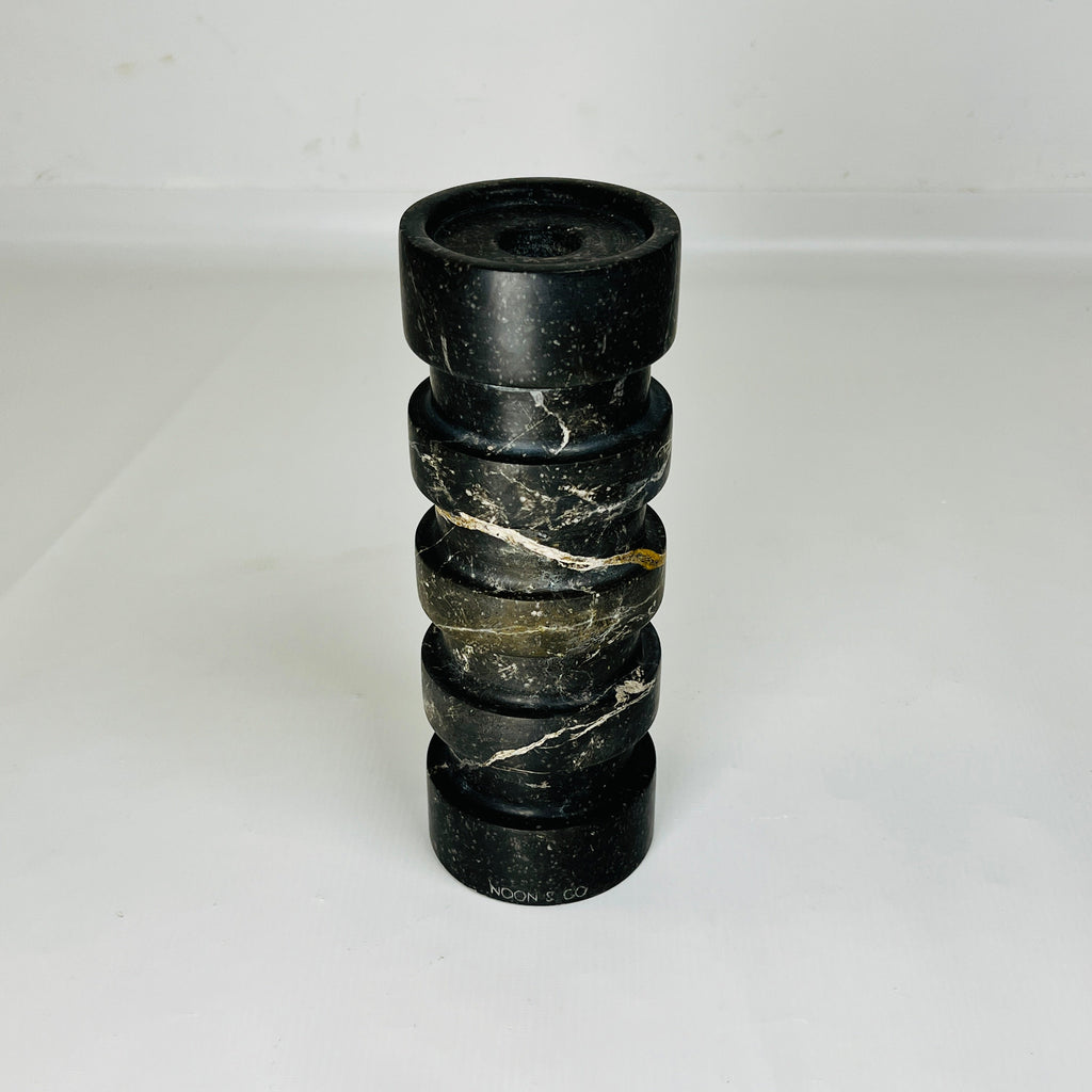 Banded Cylindrical Black Marble Candle Stand (long)