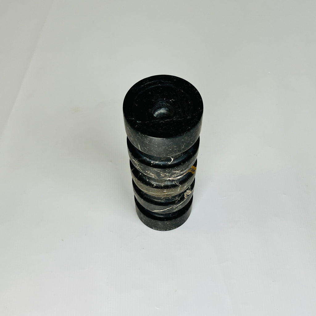 Banded Cylindrical Black Marble Candle Stand (long)