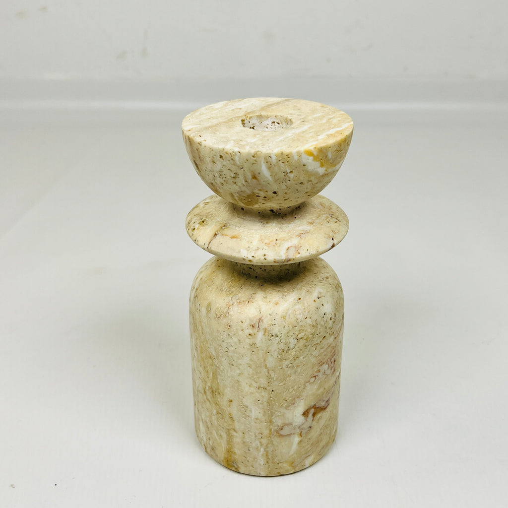 Short Ringed Bottled Travertine Candle Stand