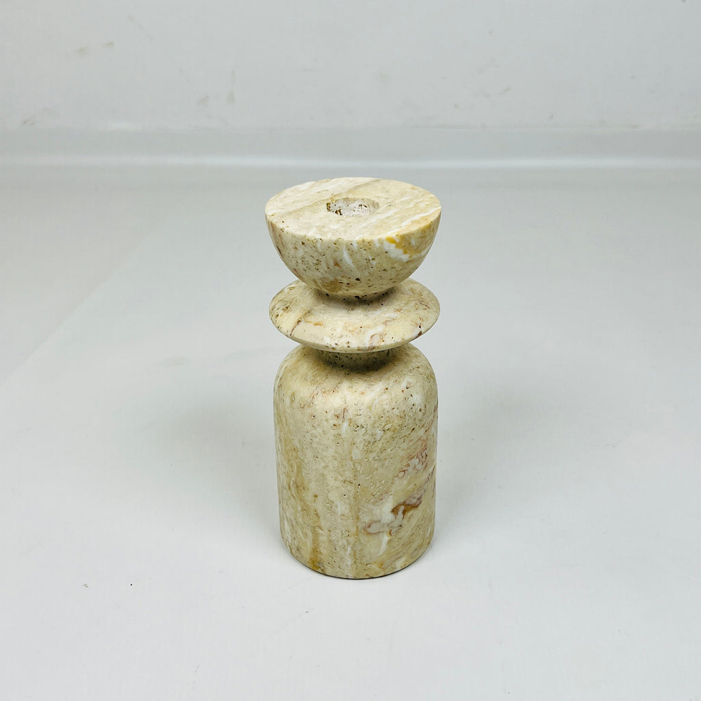 Short Ringed Bottled Travertine Candle Stand