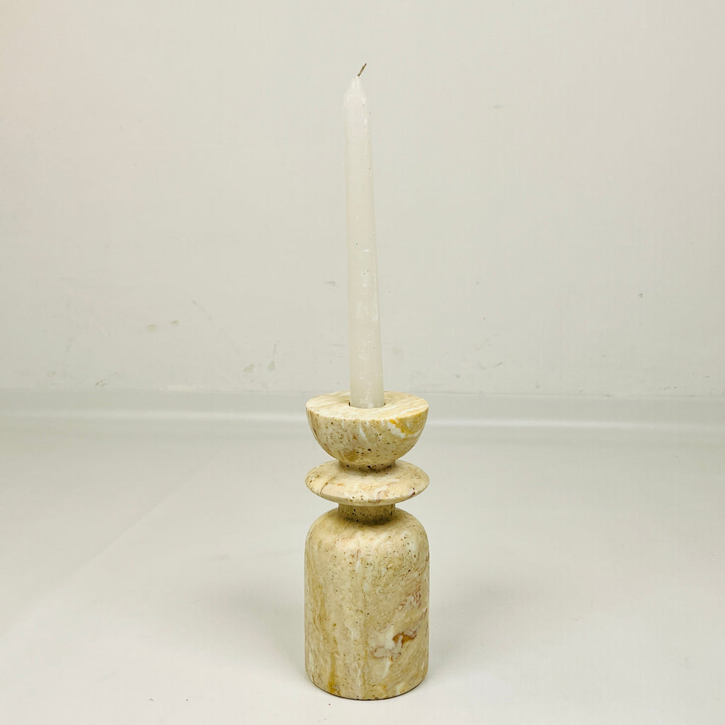 Short Ringed Bottled Travertine Candle Stand