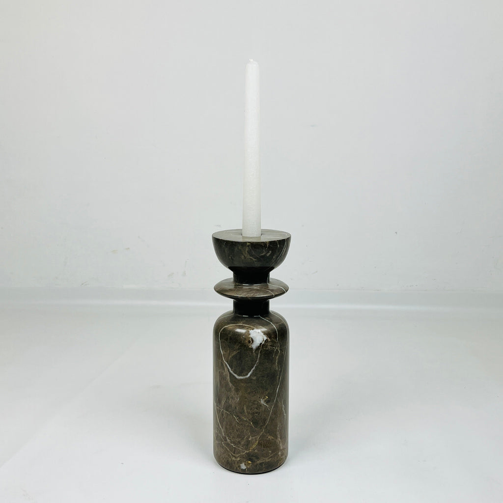 Ringed Bottled Golden Grazed Marble Candle Stand