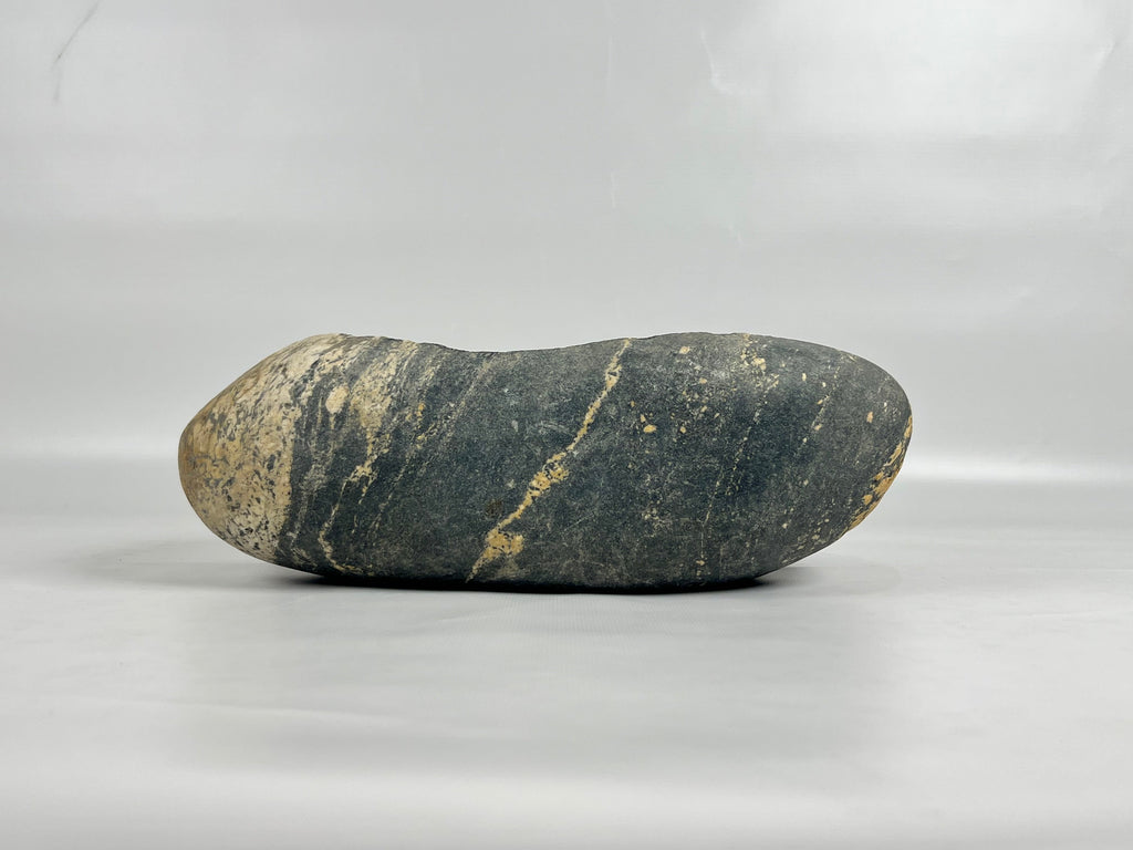 Gold And White Streaked River Stone Bowl