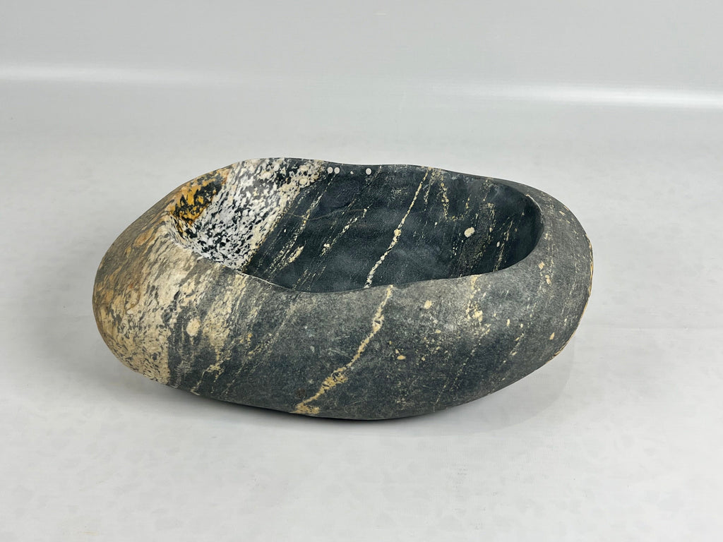 Gold And White Streaked River Stone Bowl