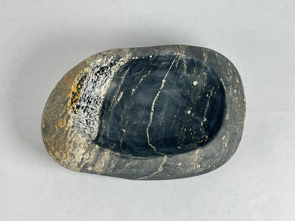 Gold And White Streaked River Stone Bowl