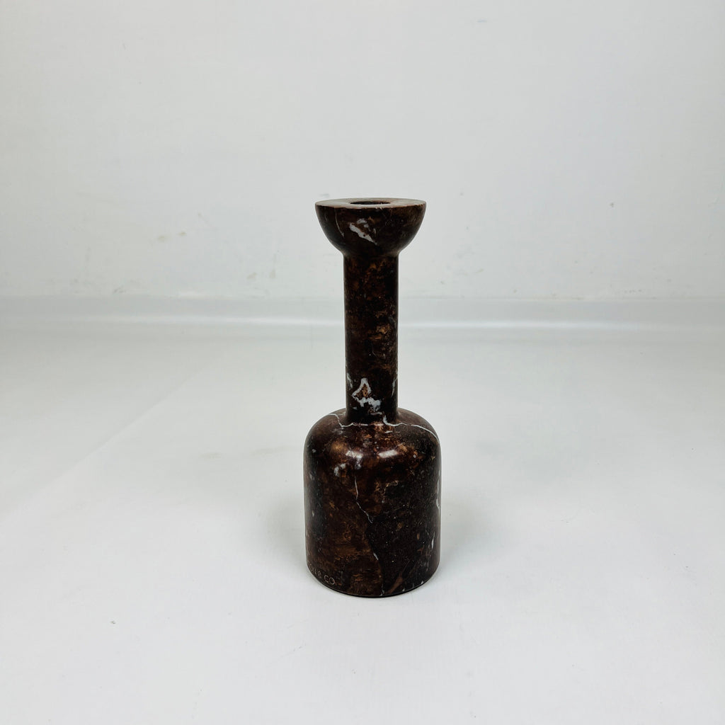 Long Bottle Bottom White Marked Marble Candle Stand