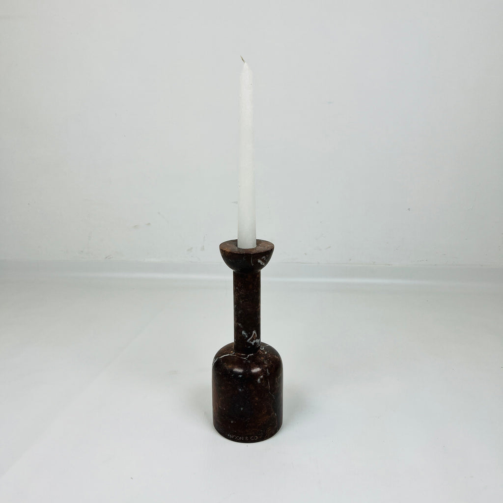 Long Bottle Bottom White Marked Marble Candle Stand