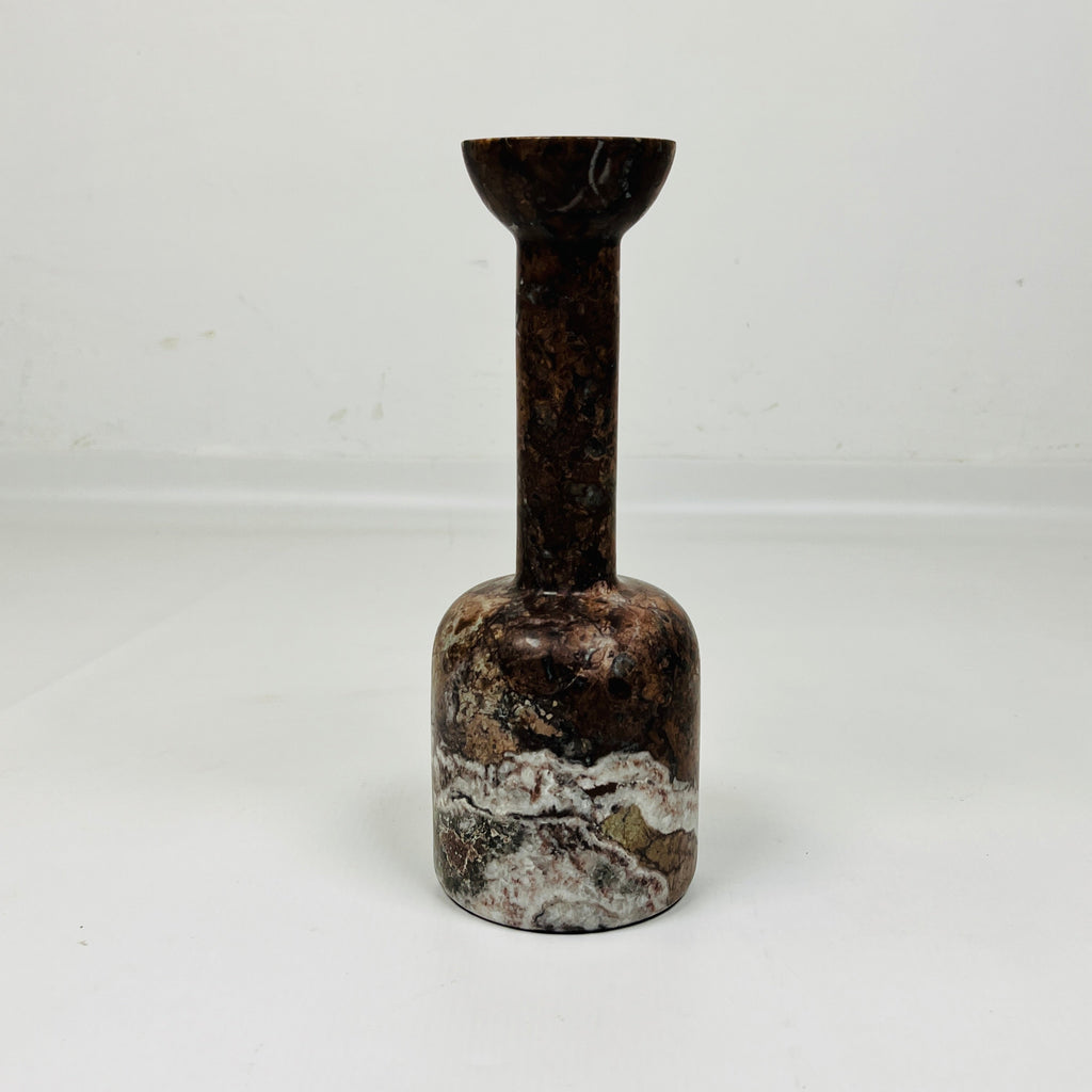 Long Bottle Bottom White Marked Marble Candle Stand