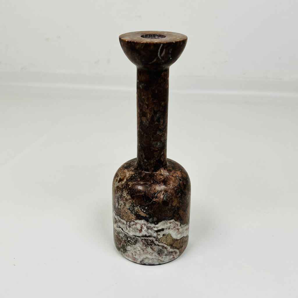 Long Bottle Bottom White Marked Marble Candle Stand