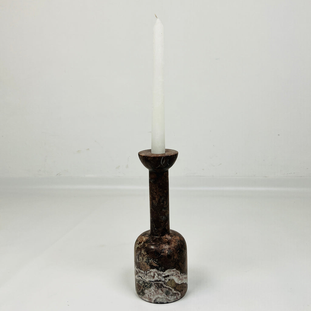 Long Bottle Bottom White Marked Marble Candle Stand