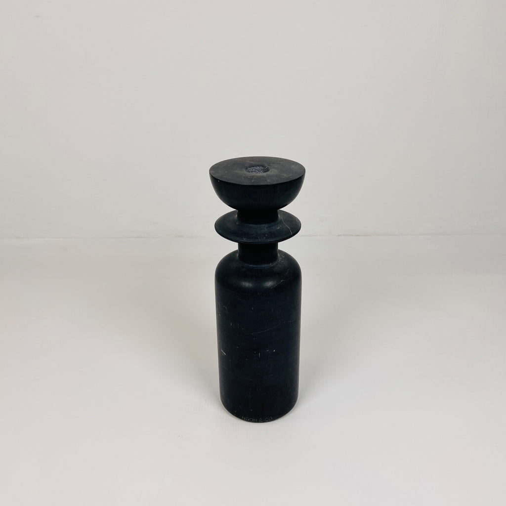 Ringed Bottle Black Marble Candle Stand