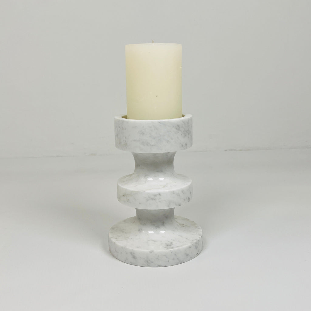 Stacked Disc Grey Marble Candle Stand (Small)