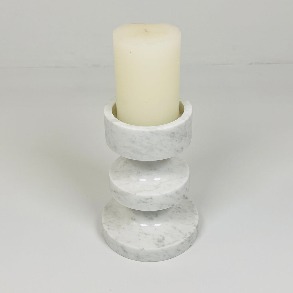 Stacked Disc Grey Marble Candle Stand (Small)