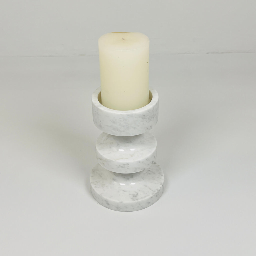 Stacked Disc Grey Marble Candle Stand (Small)