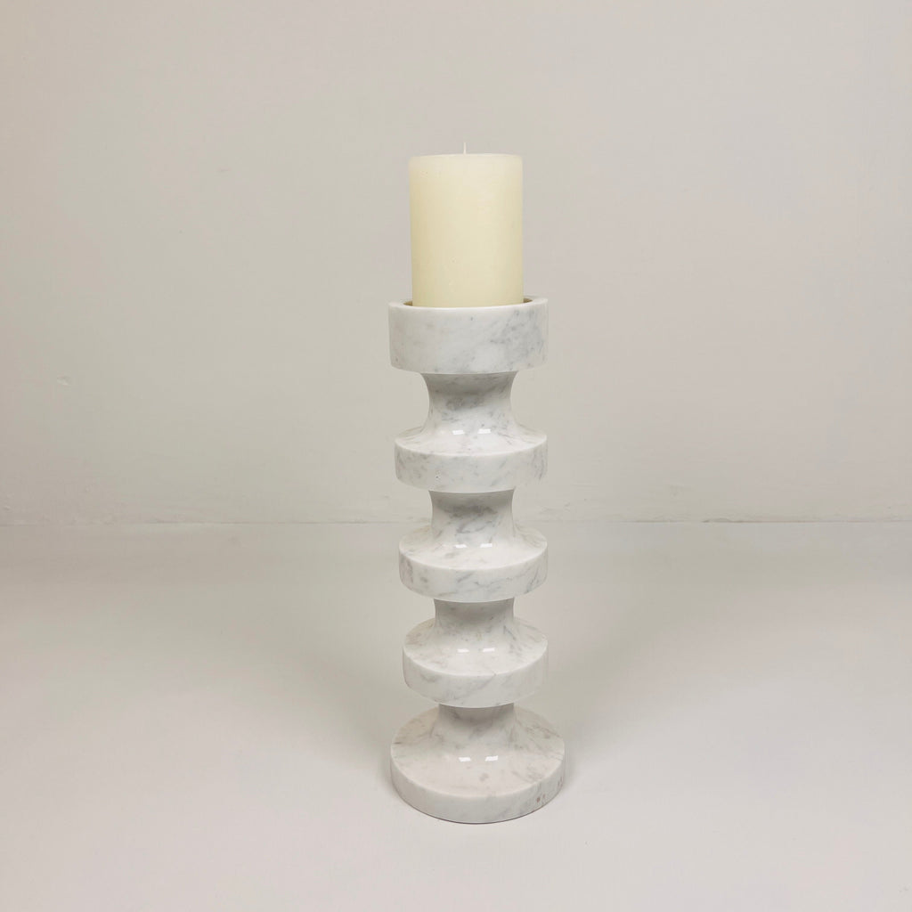 Stacked Disc Grey Marble Candle Stand (Large)