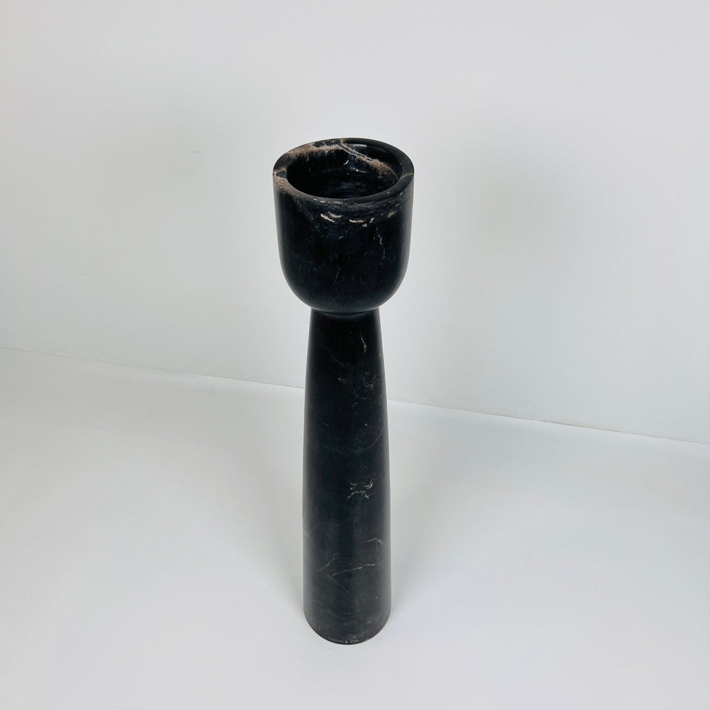 Cup Topped Black Marble Candle Stand (Large)