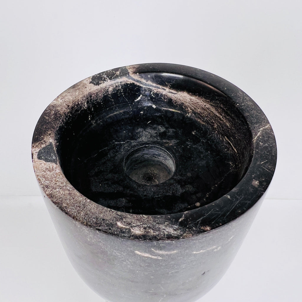 Cup Topped Black Marble Candle Stand (Large)