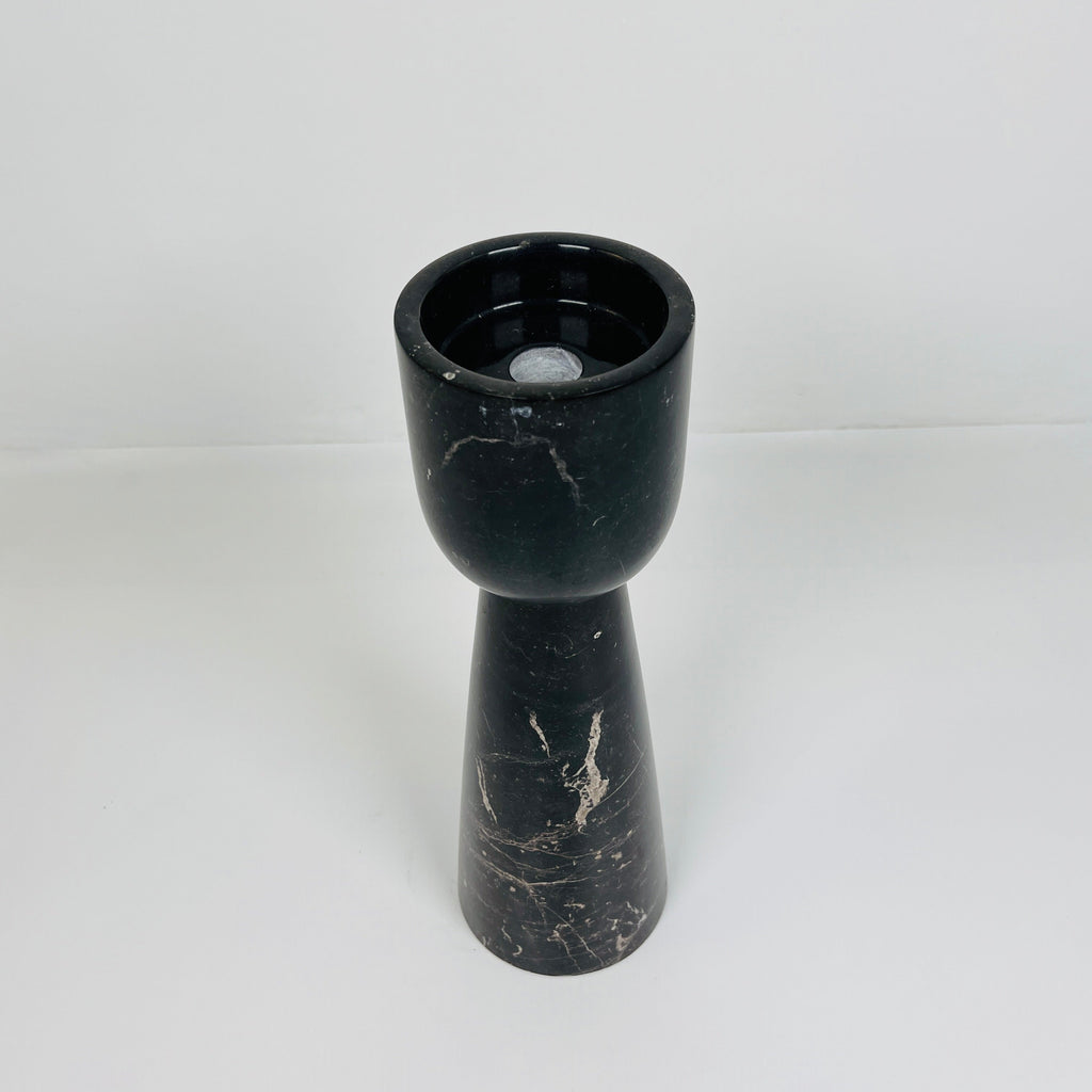 Cup Topped Black Marble Candle Stand (Small)