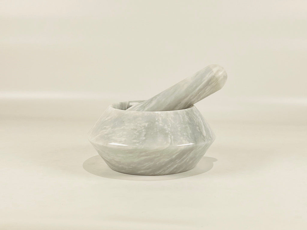 White Stripped Grey Mortar & pestle