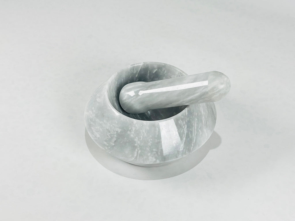 White Stripped Grey Mortar & pestle